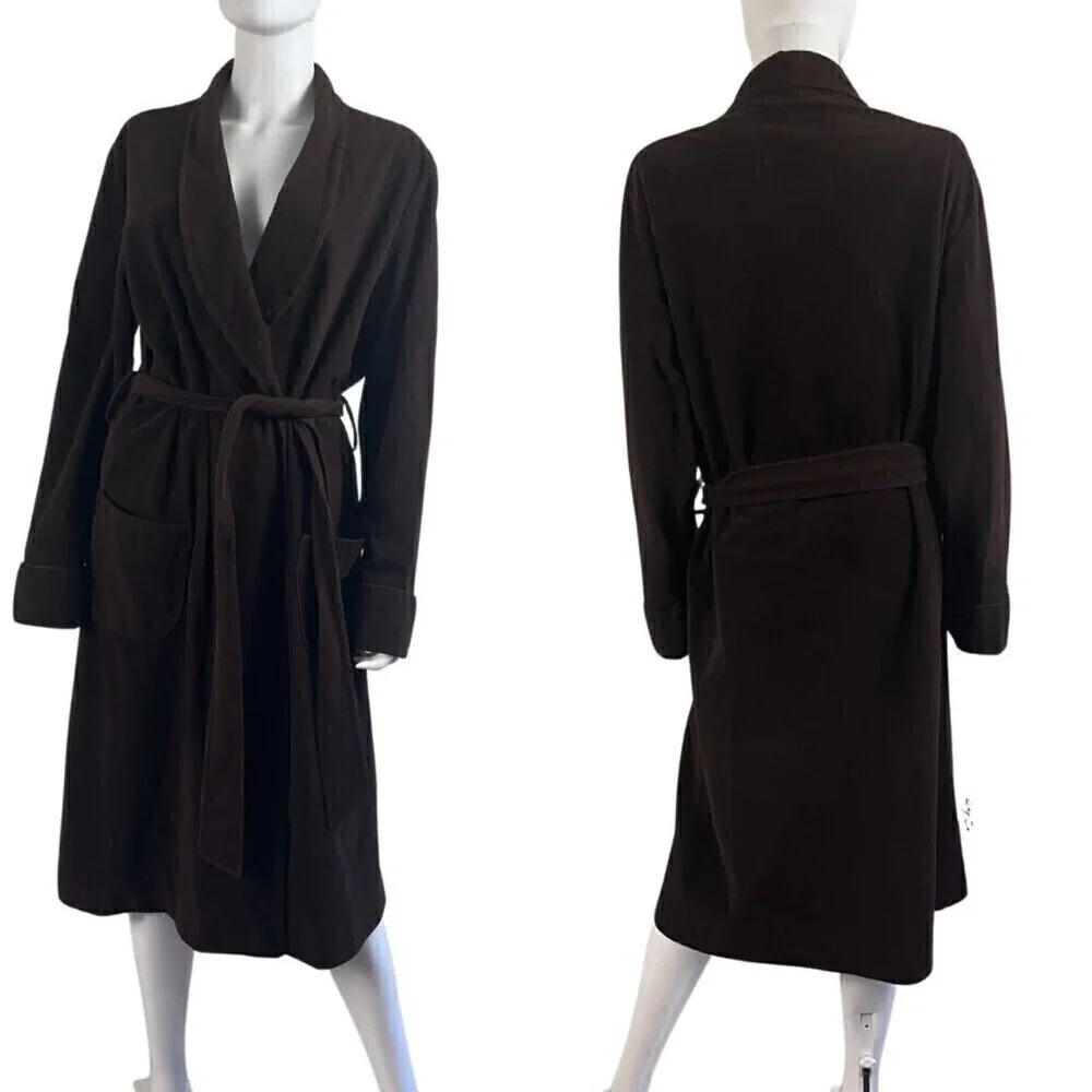 Vintage Lee Size M Brown Duster Fleet Long Sleeve Loungewear Robe Belted Casual